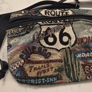 Vintage Route 66 Tapestry Crossbody Bag - Multicolor